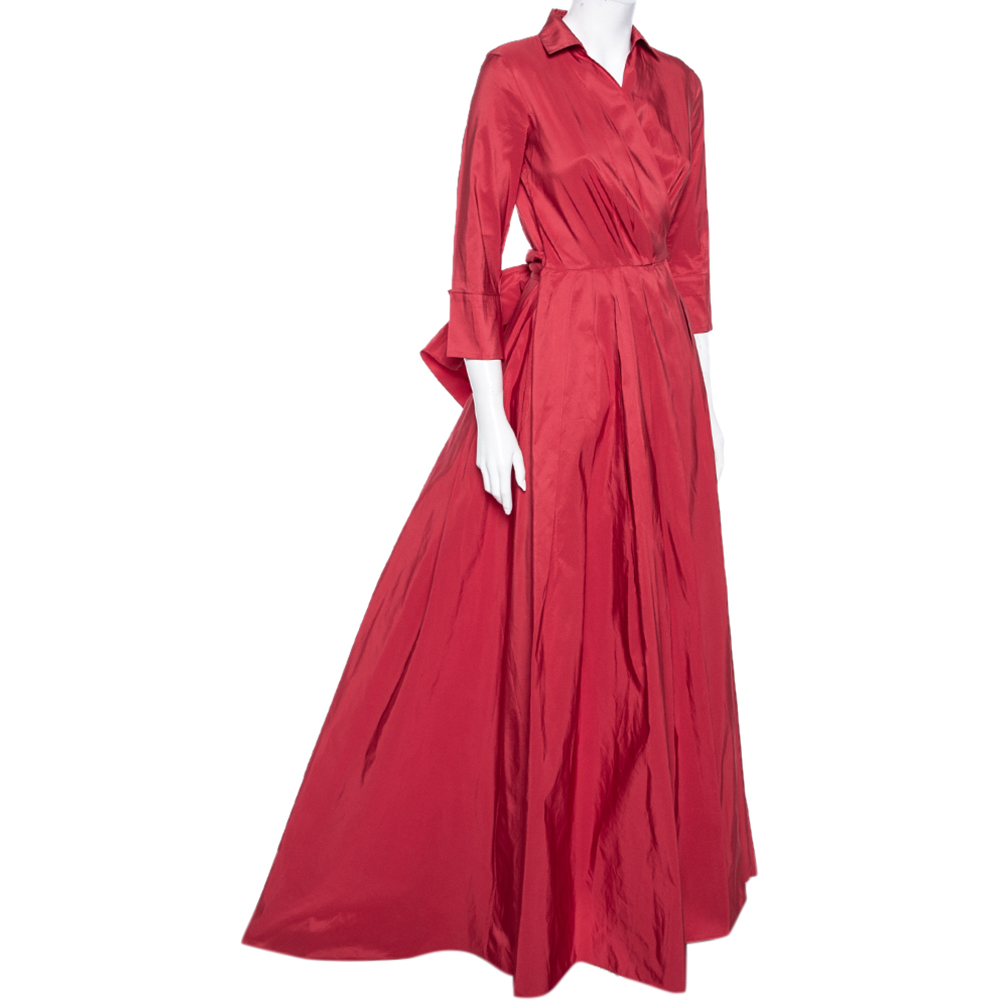 

CH Carolina Herrera Red Cache-Coeur Taffeta Shirt-Dress Evening Gown