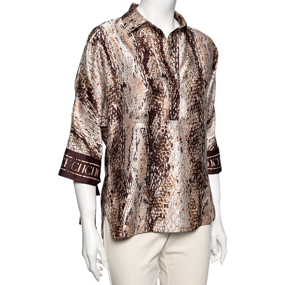 

CH Carolina Herrera Brown Python Printed Twill Top