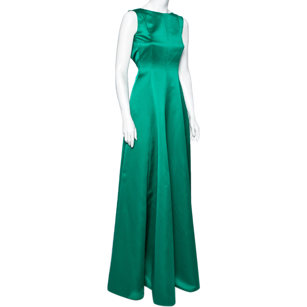 

CH Carolina Herrera Green Satin Open Back Sleeveless Gown
