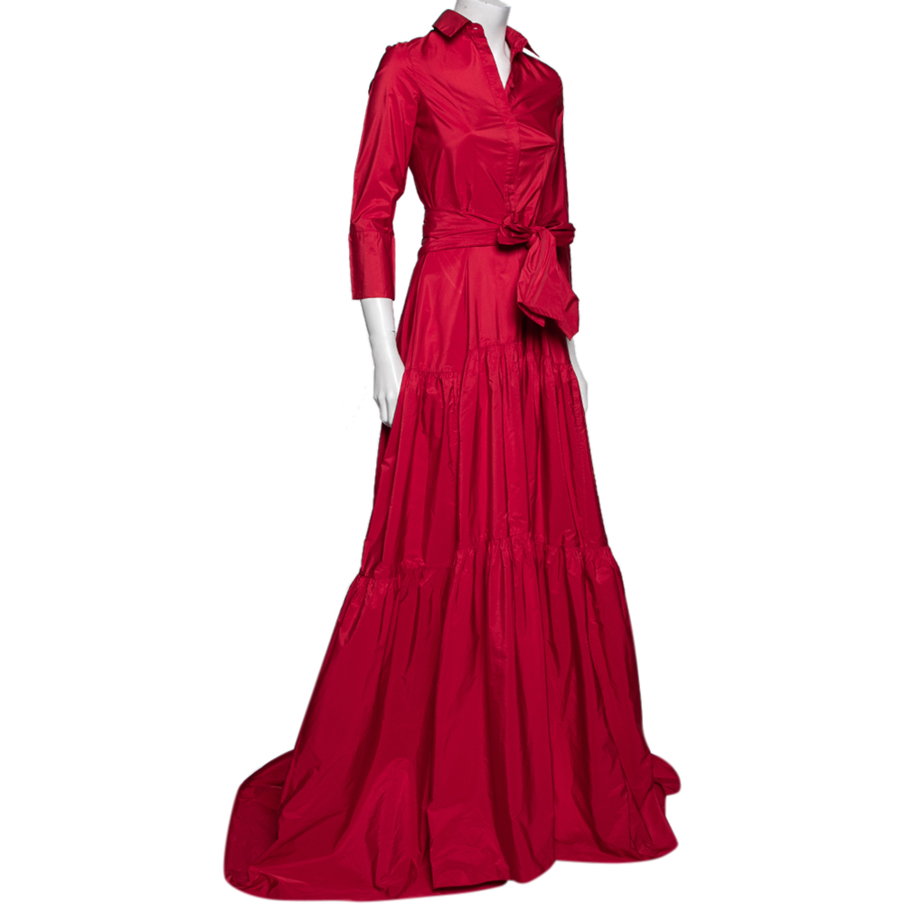 

CH Carolina Herrera Red Cache-Coeur Taffeta Shirt-Dress Evening Gown