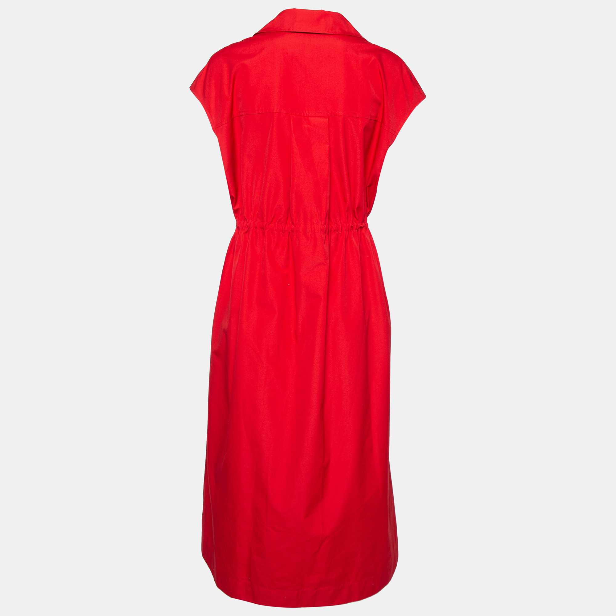 

Carolina Herrera Red Taffeta Drawstring Waist Button Front Dress