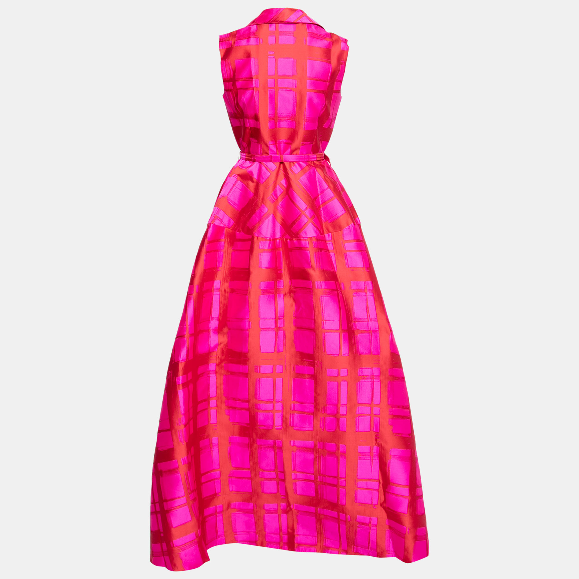 

CH Carolina Herrera Pink and Red Gemoetric Jacquard Maxi Shirt Dress