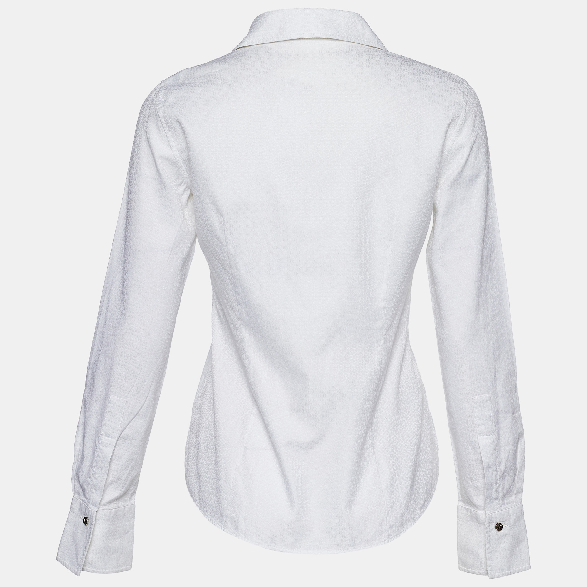 

CH Carolina Herrera White Logo Jacquard Cotton Button Front Shirt