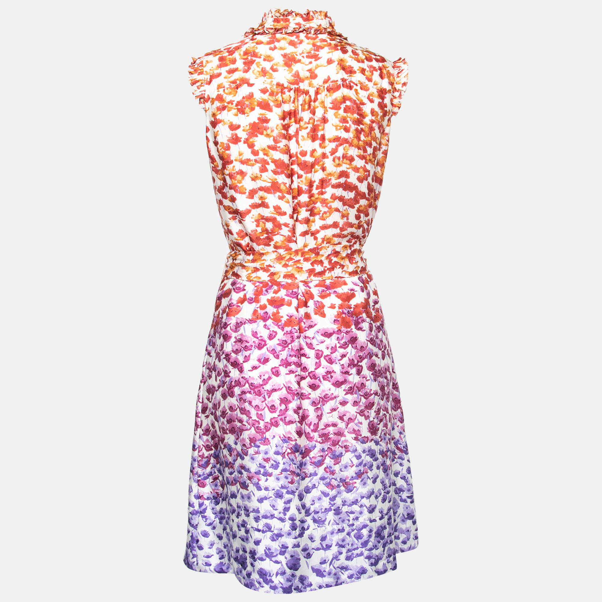 

CH Carolina Herrera Multicolor Floral Printed Silk Ruffle Detail Belted Mini Dress