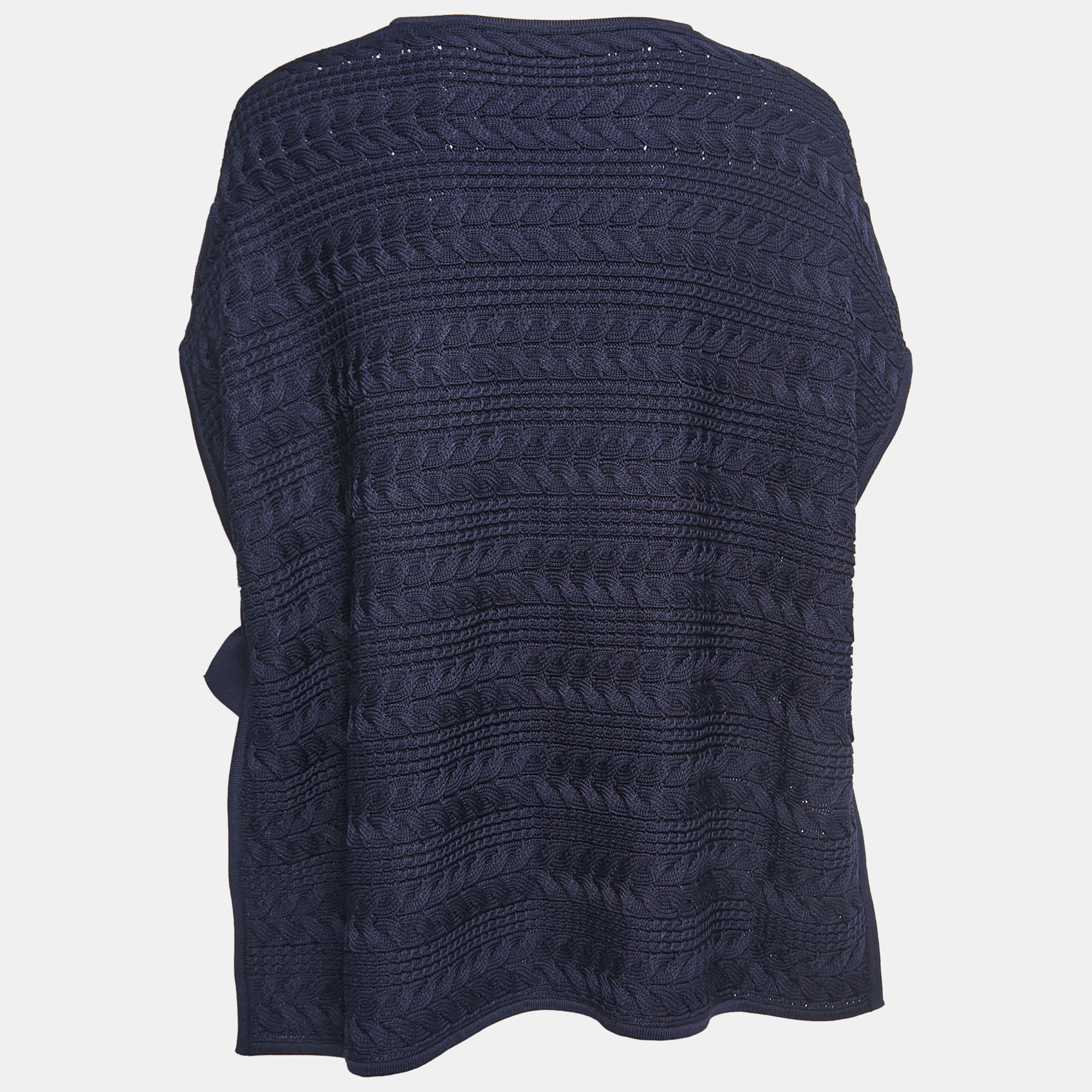 

Carolina Herrera Navy Blue Cable Knit Side Tie Poncho Top