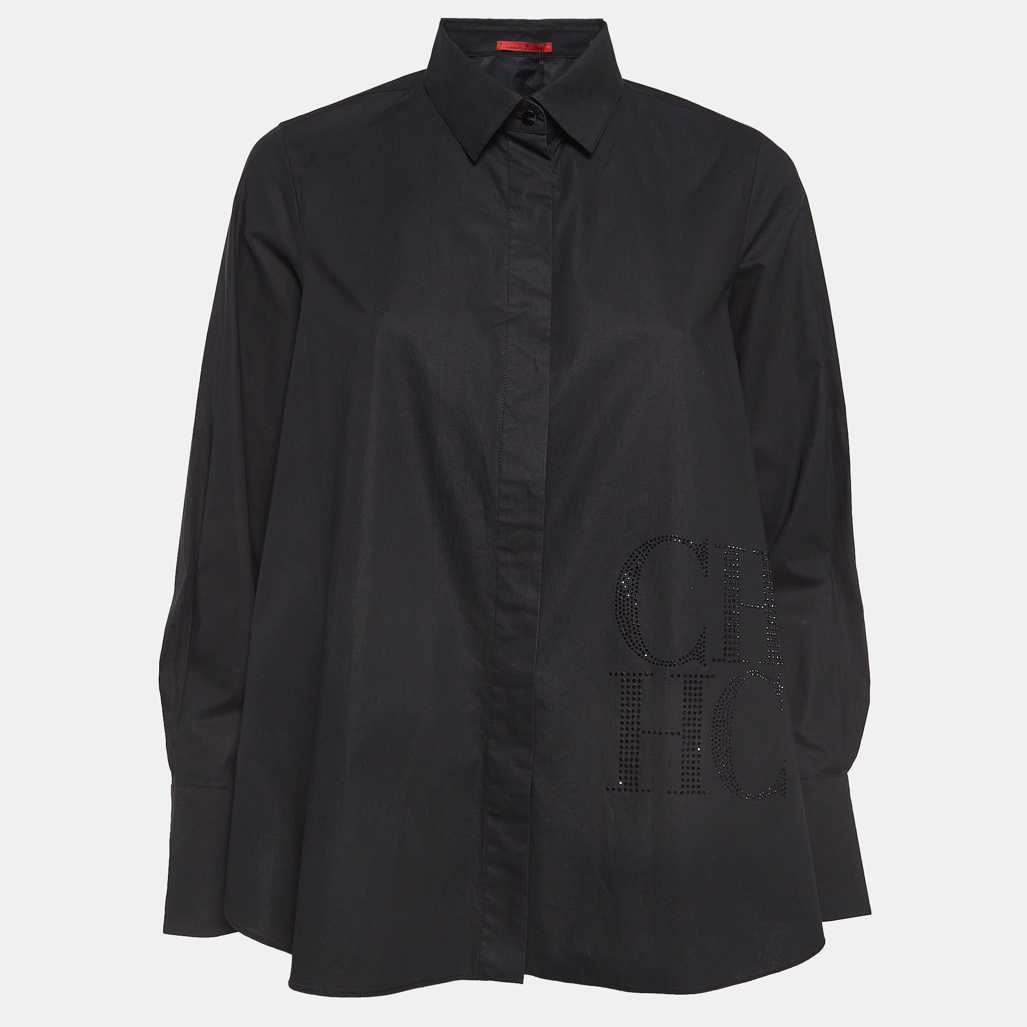 

CH Carolina Herrera Black Cotton CH Crystal Embellished Shirt S