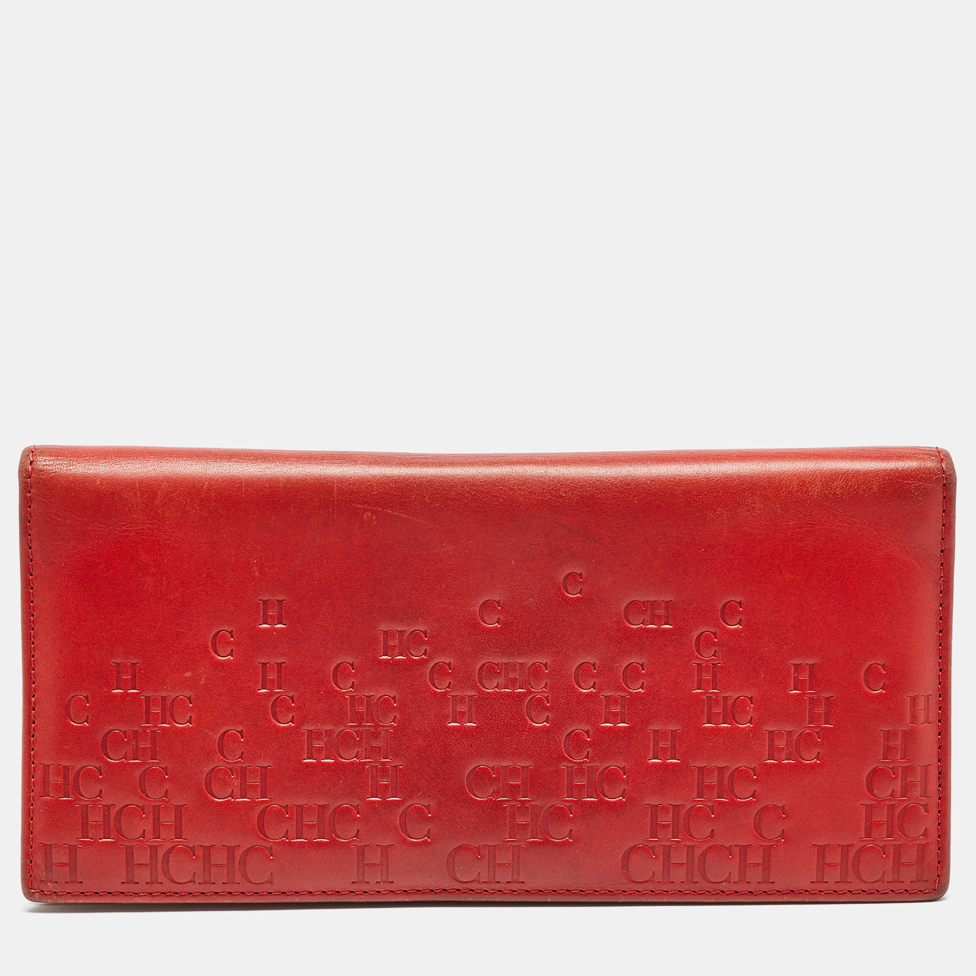 

Carolina Herrera Red Monogram Embossed Leather Bifold Long Wallet