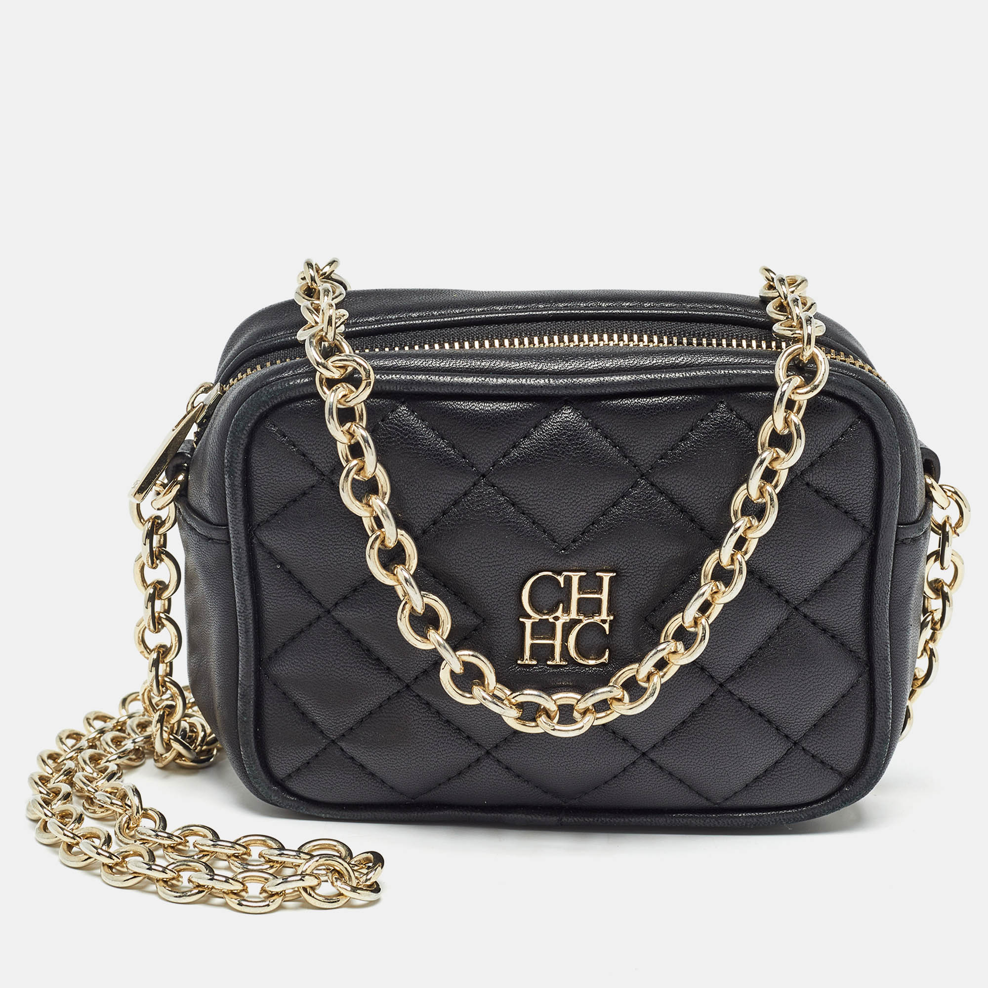 Pre-owned Carolina Herrera Black Quilted Leather Mini Chain Crossbody Bag