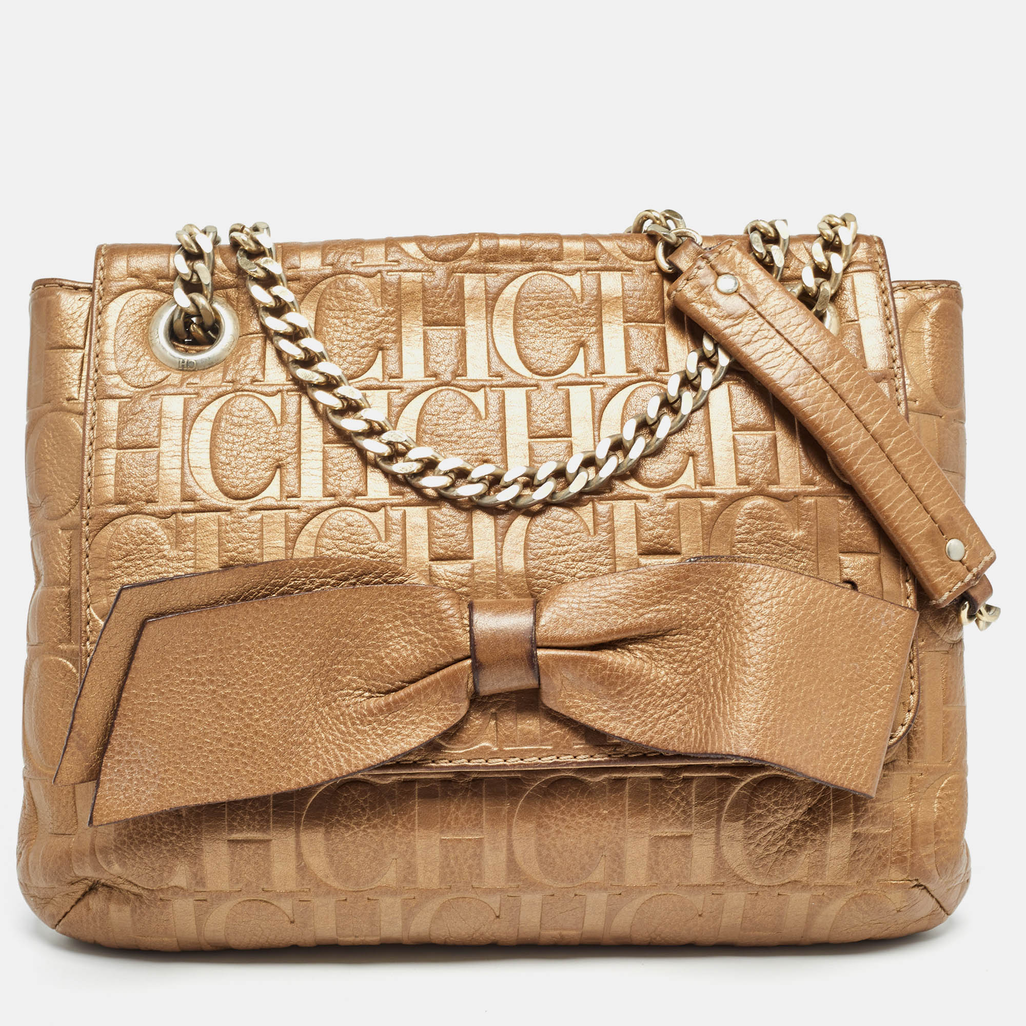 

Carolina Herrera Gold Monogram Leather Audrey Shoulder Bag