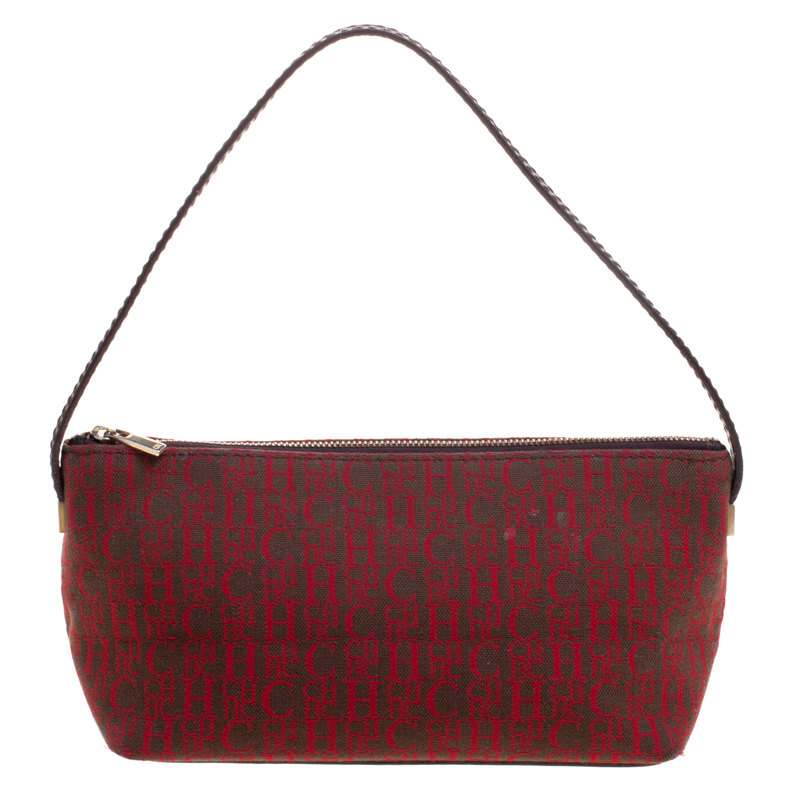 Carolina Herrera Red/Brown Canvas Cosmetic Pouch
