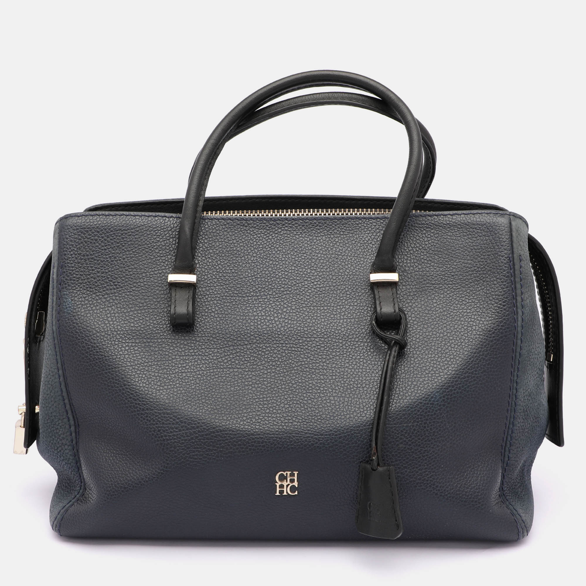 

CH Carolina Herrera Blue Nubuck and Leather Zip Tote