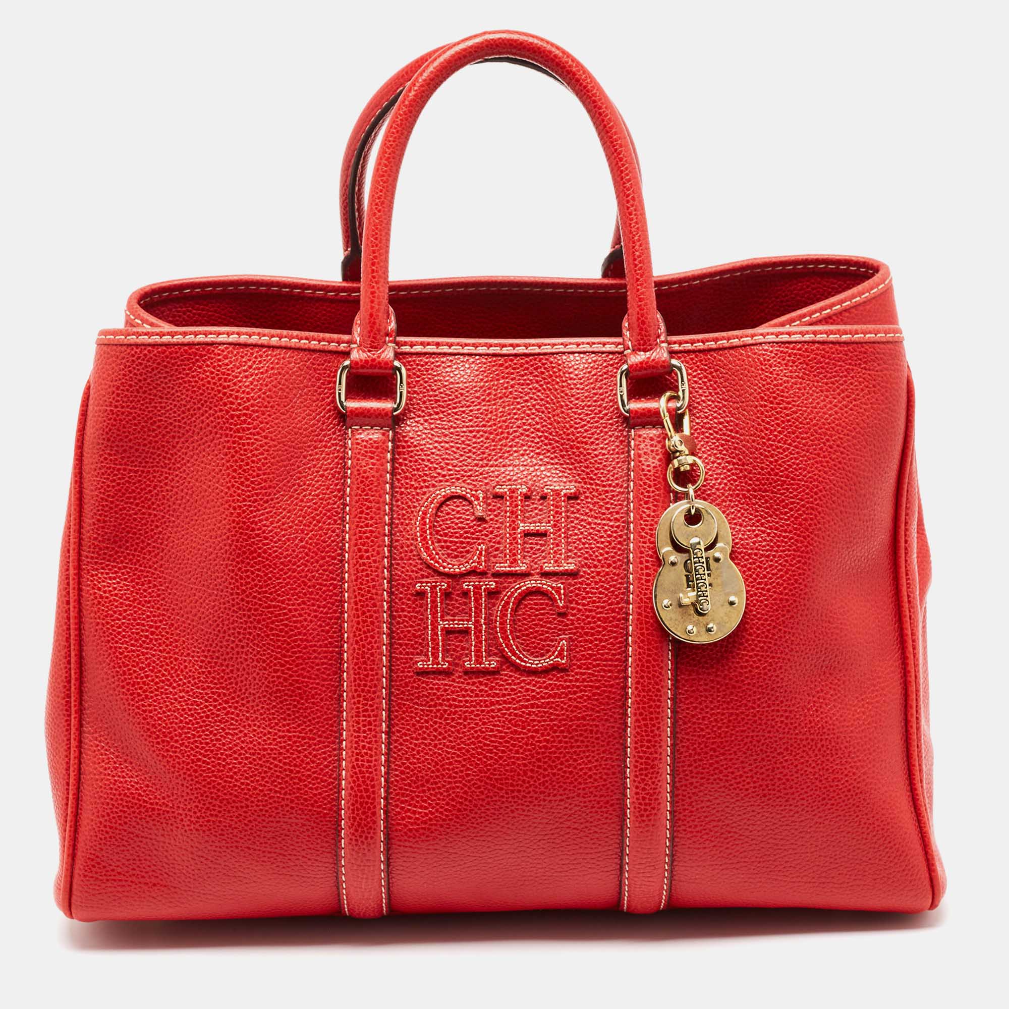 

Carolina Herrera Red Leather Large Matteo Tote