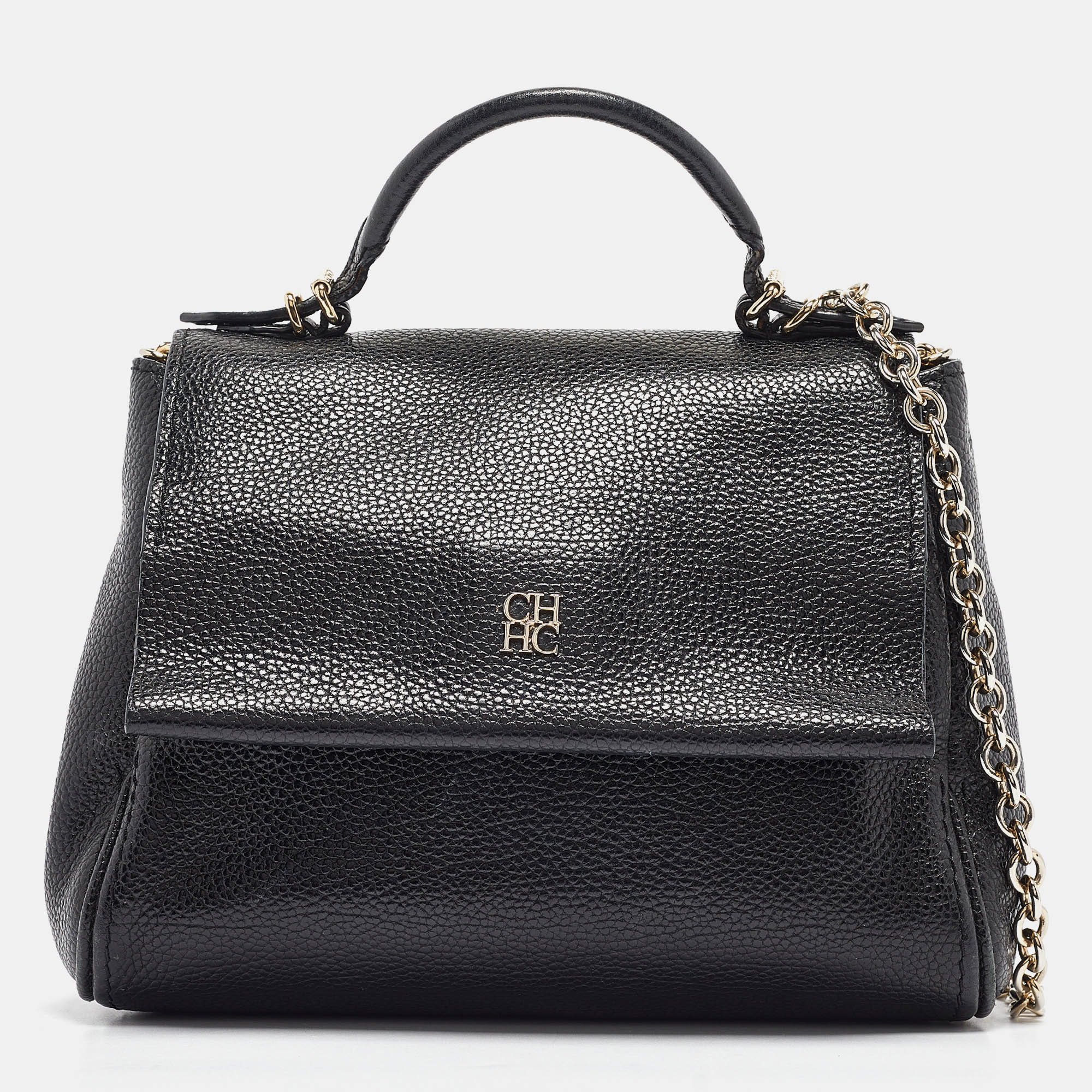 Pre-owned Carolina Herrera Black Leather Small Minuetto Top Handle Bag