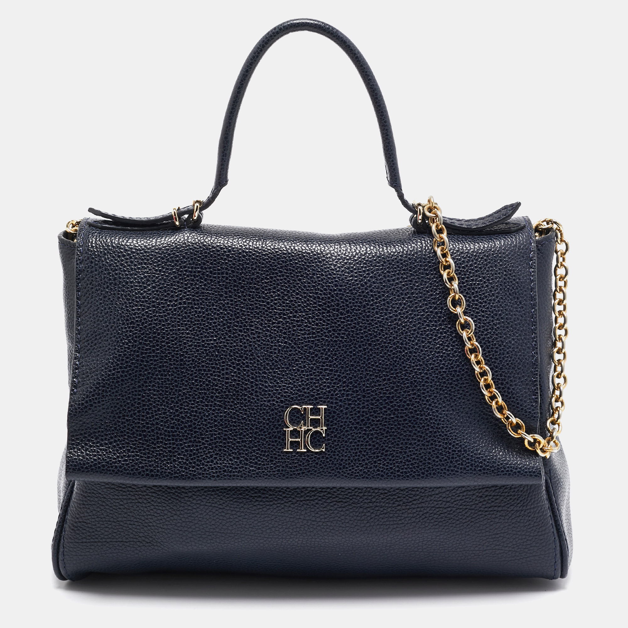 

Carolina Herrera Navy Blue Leather Leather Minuetto Top Handle Bag