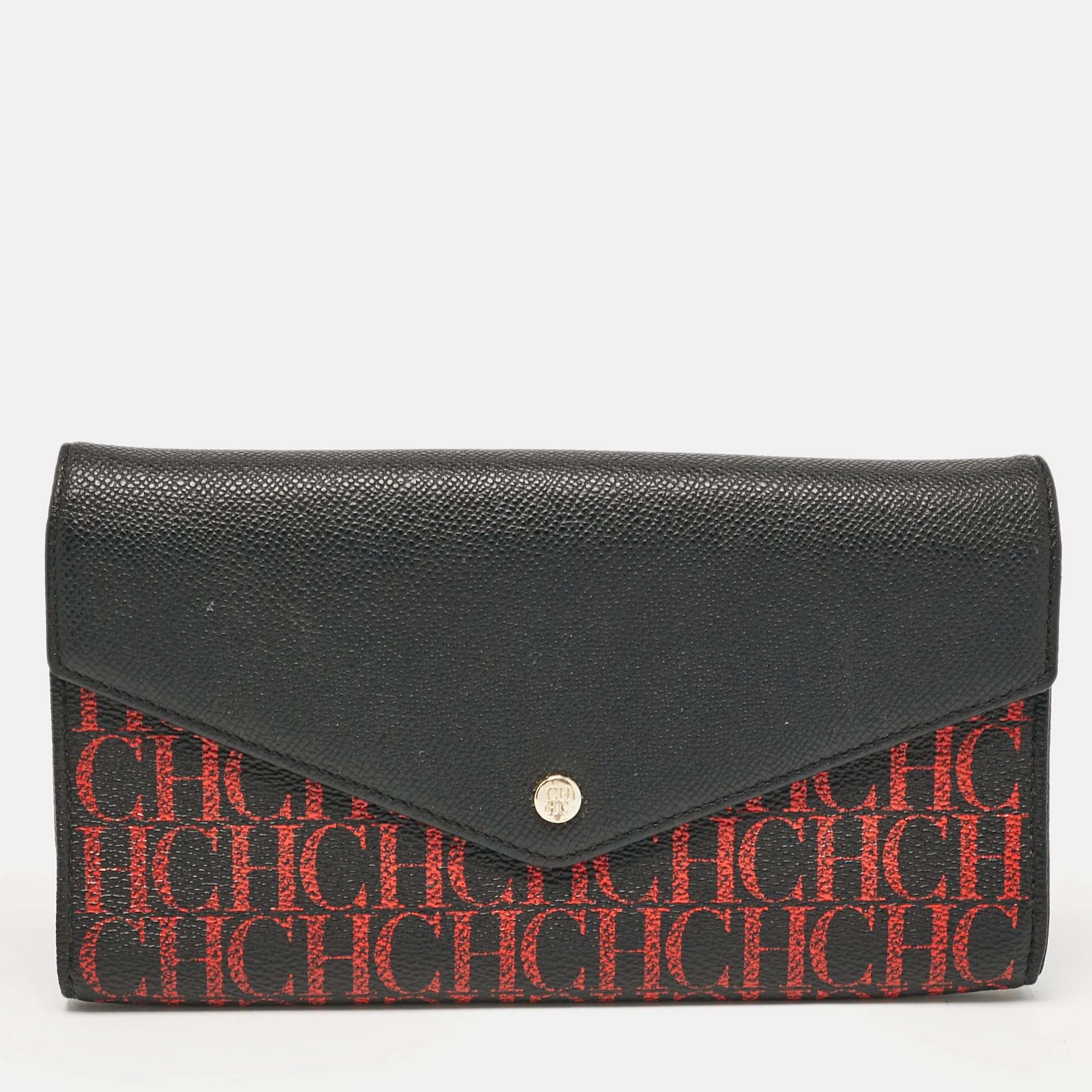 

Carolina Herrera Black/Gold Monogram Coated Canvas and Leather Envelope Flap Clutch