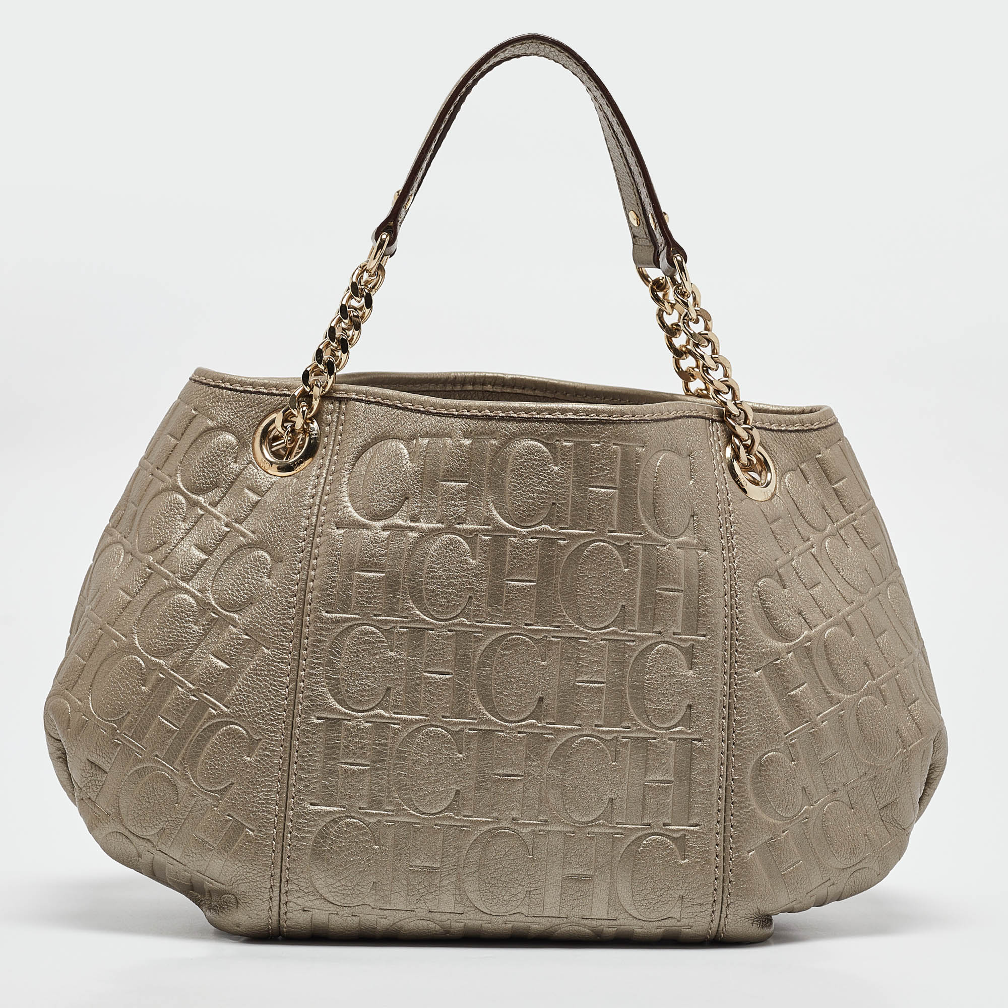 

Carolina Herrera Grey Monogram Embossed Leather Chain Hobo