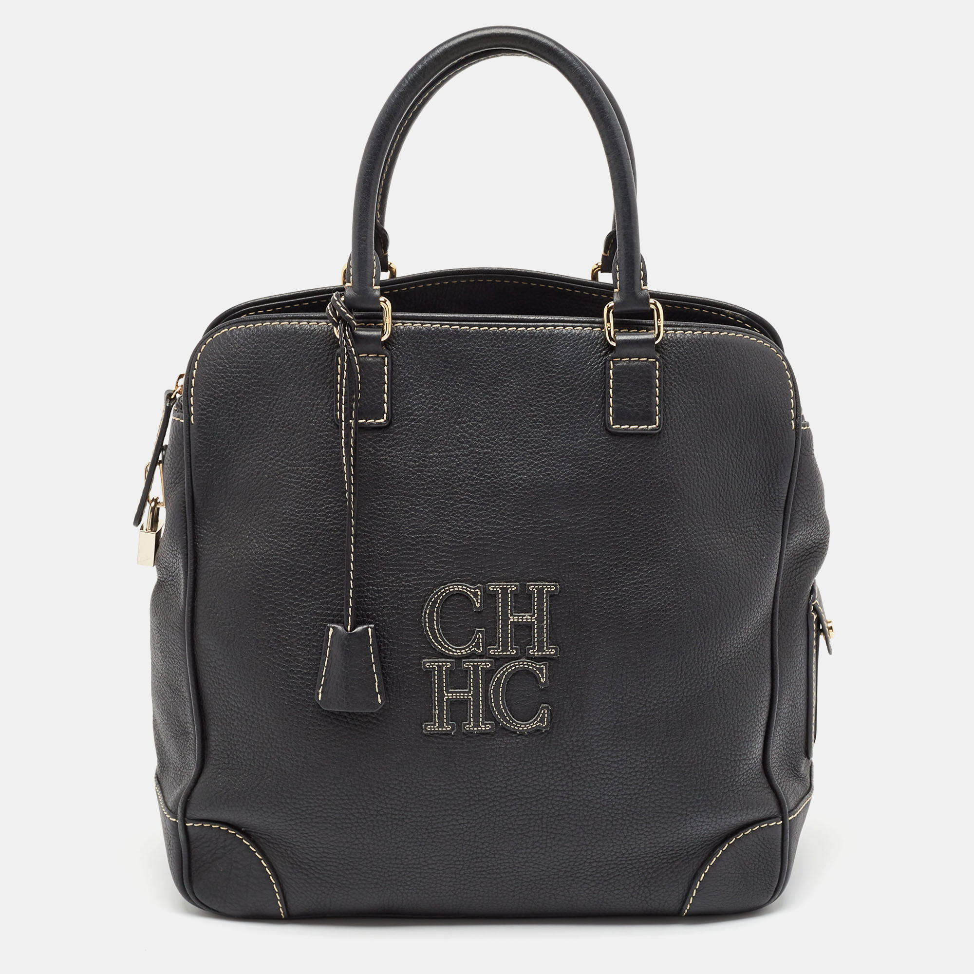 

Carolina Herrera Black Leather Middle Zip Satchel