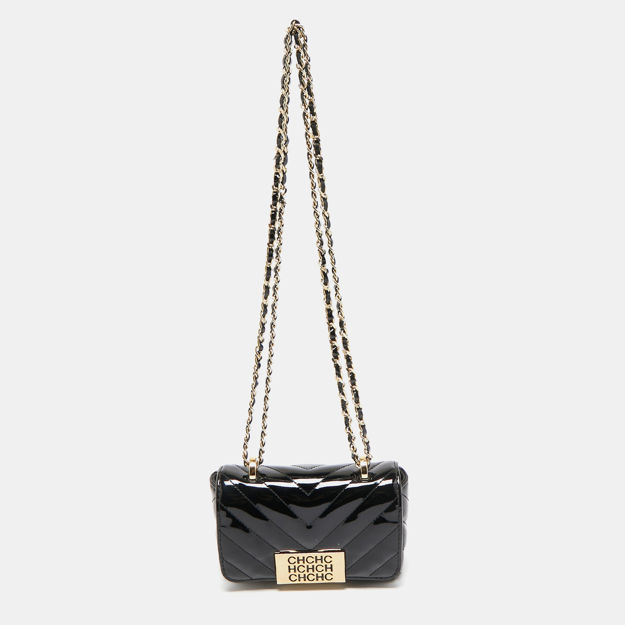 

Carolina Herrera Black Chevron Patent Leather Mini Bimba Chain Bag