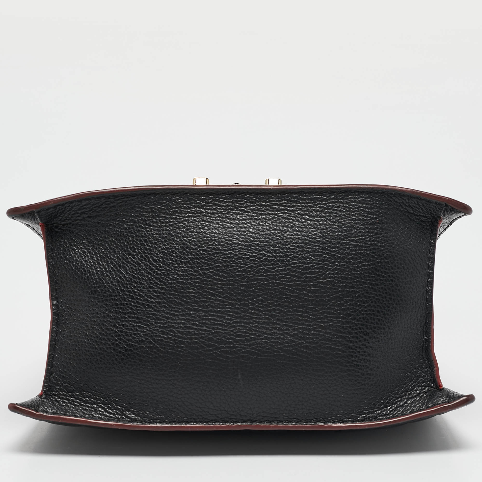 Carolina Herrera Black Embossed Leather Pushlock Flap Top Handle Bag 
