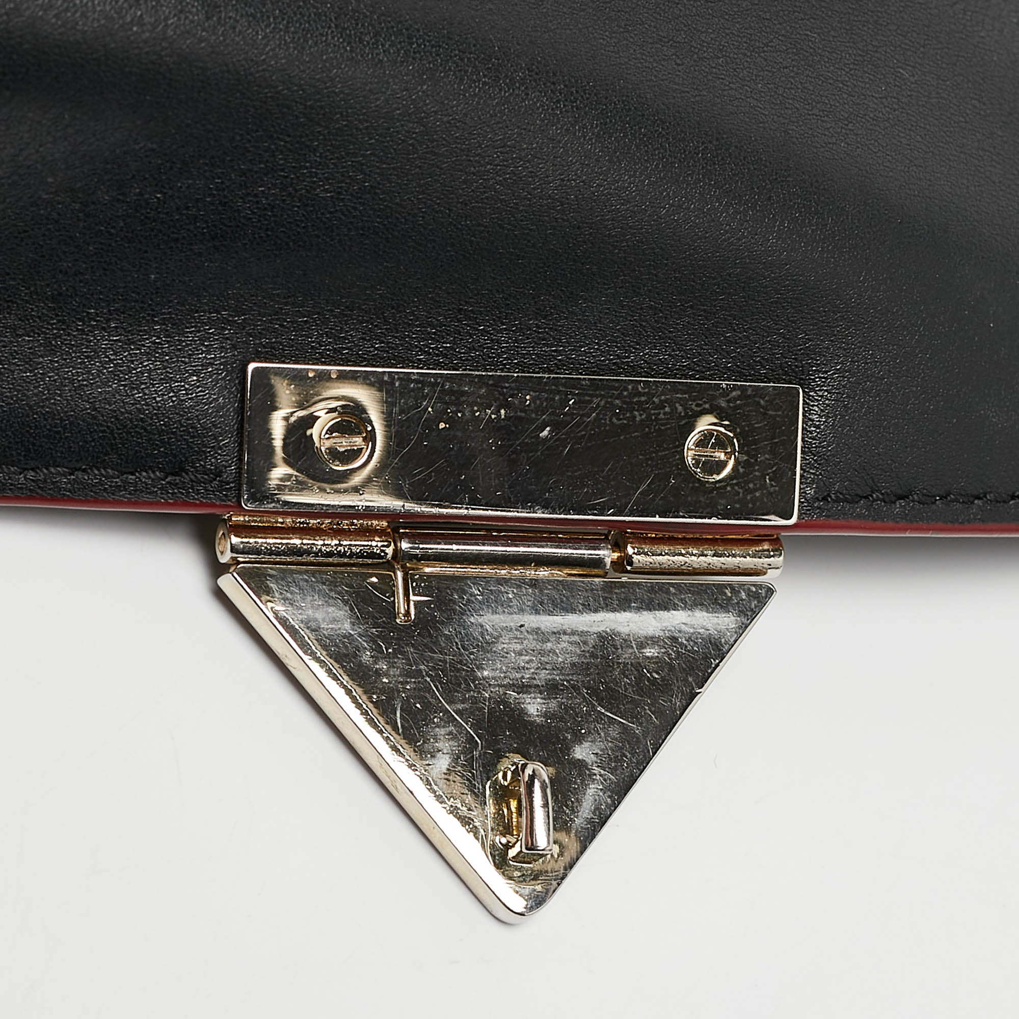 Carolina Herrera Black Embossed Leather Pushlock Flap Top Handle Bag 