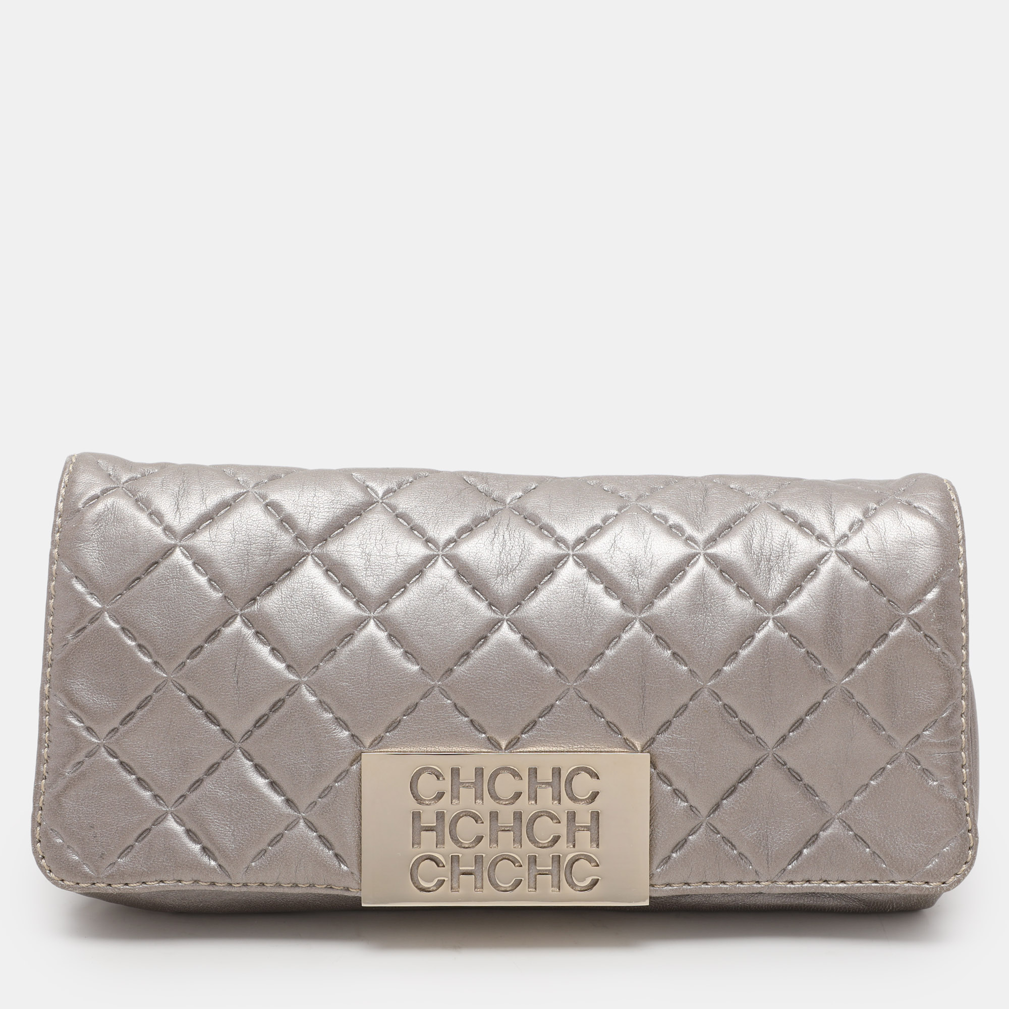 

Carolina Herrera Grey Leather Pouch Clutch