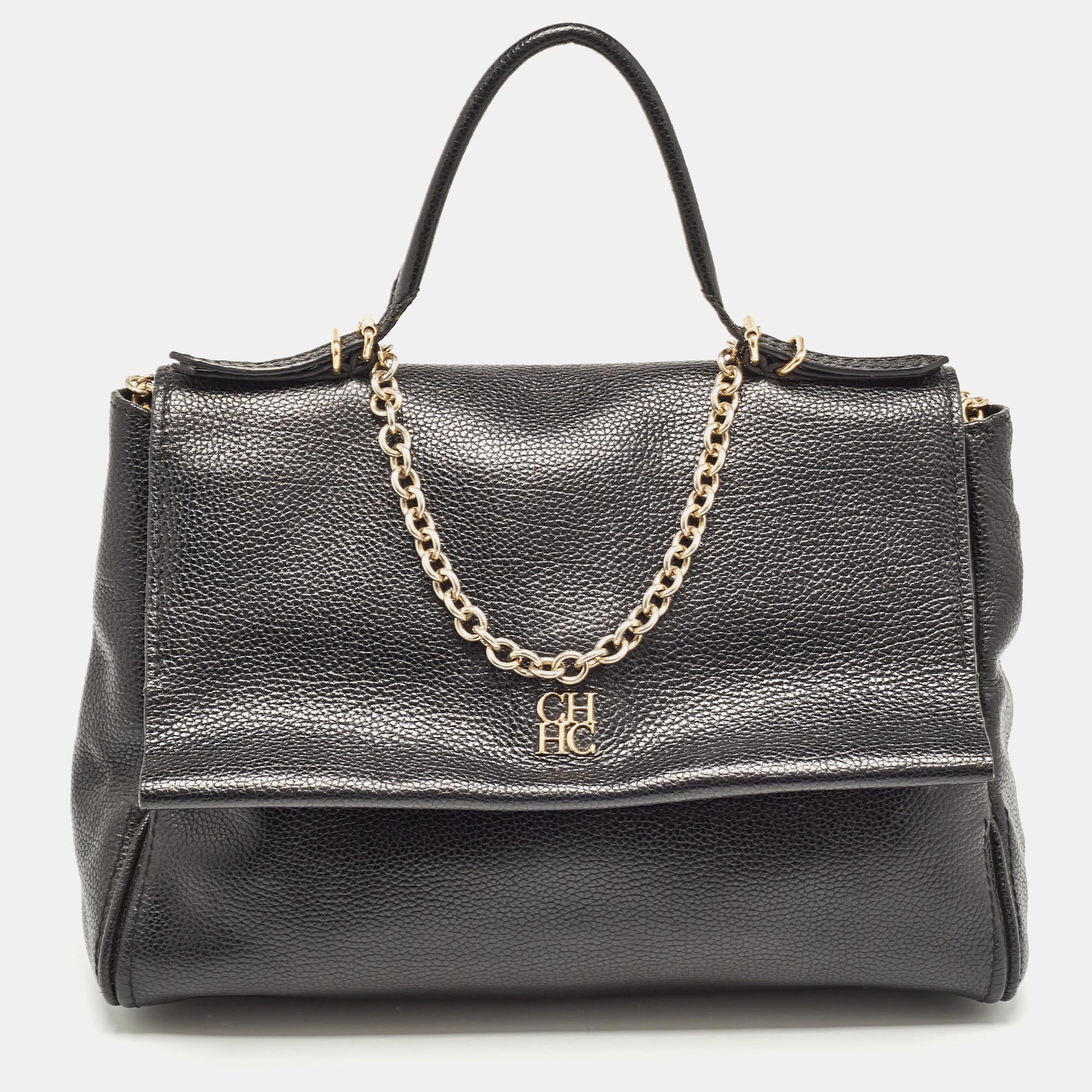 

Carolina Herrera Black Leather Minuetto Flap Top Handle Bag