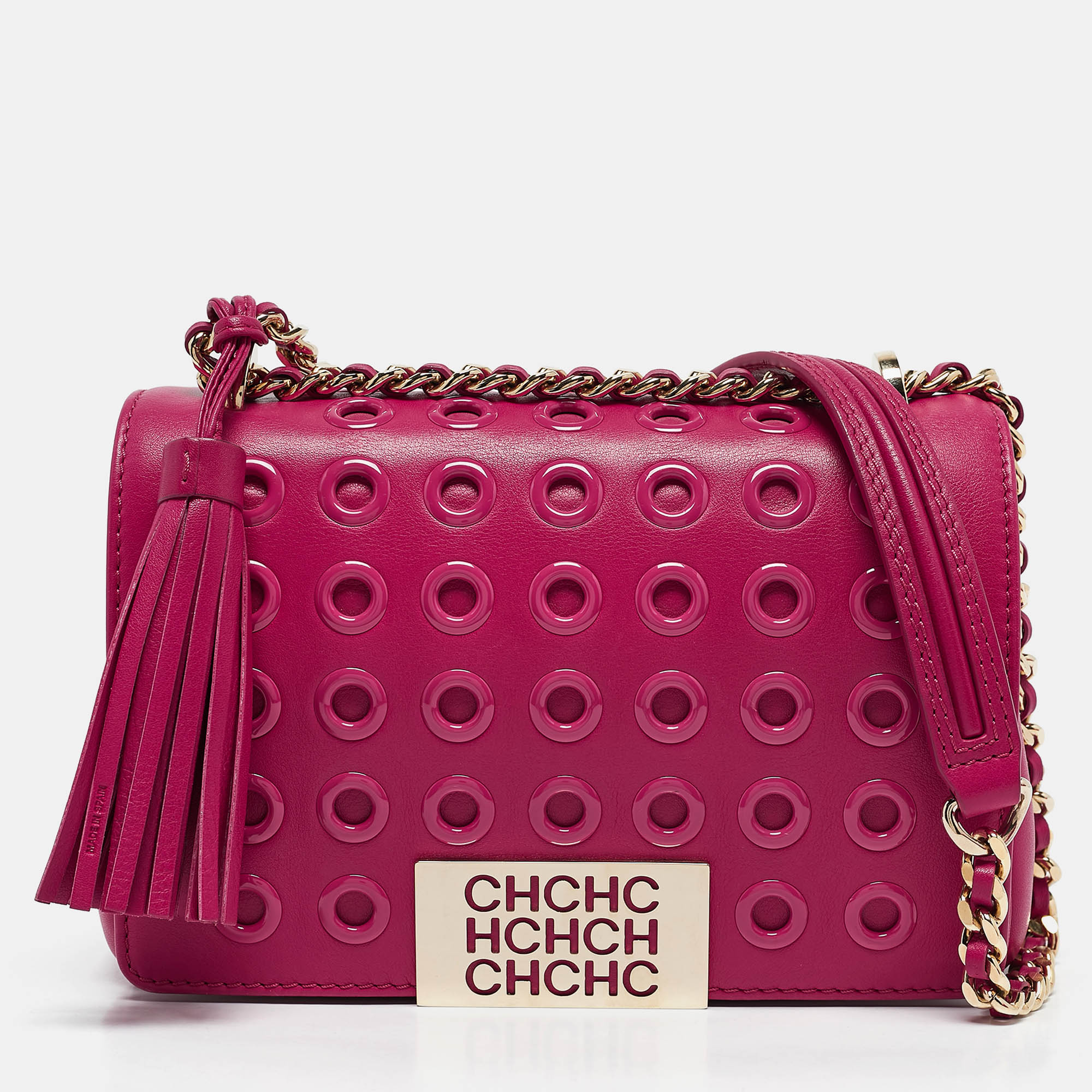 

Carolina Herrera Pink Leather Eyelet CHHC Tassel Shoulder Bag