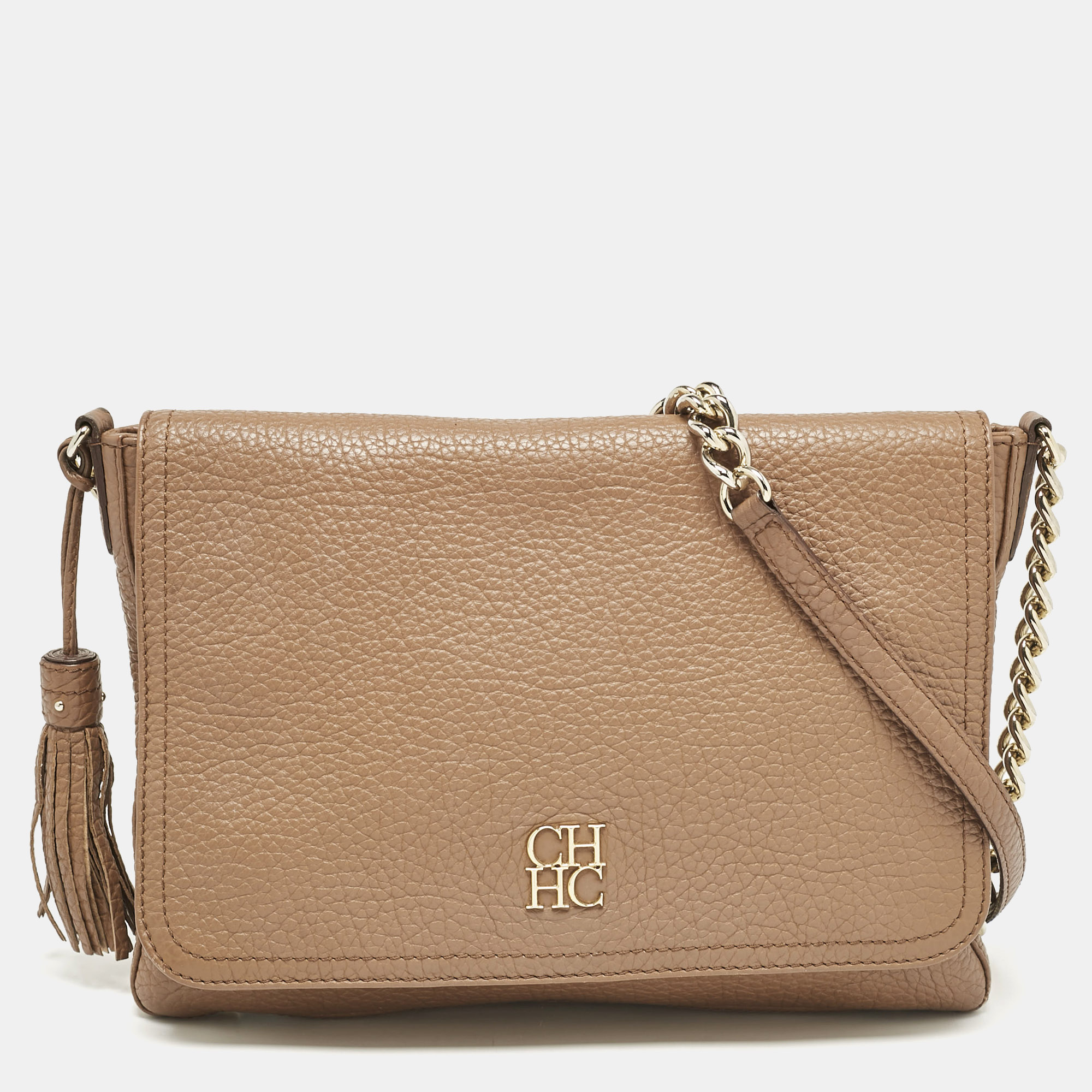 

Carolina Herrera Brown Leather Tassel Flap Shoulder Bag