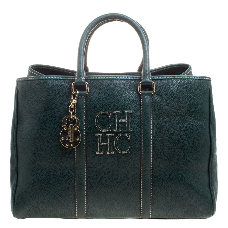 Carolina Herrera Dark Green Leather Matteo Satchel