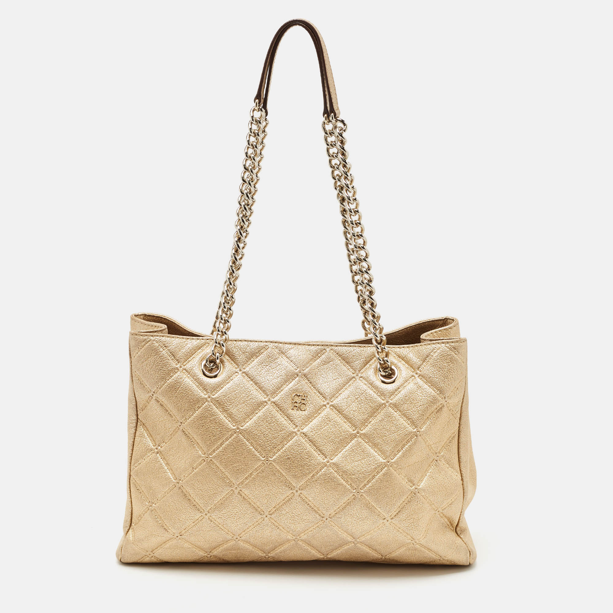 

Carolina Herrera Gold Quilted Embossed Leather Chain Tote