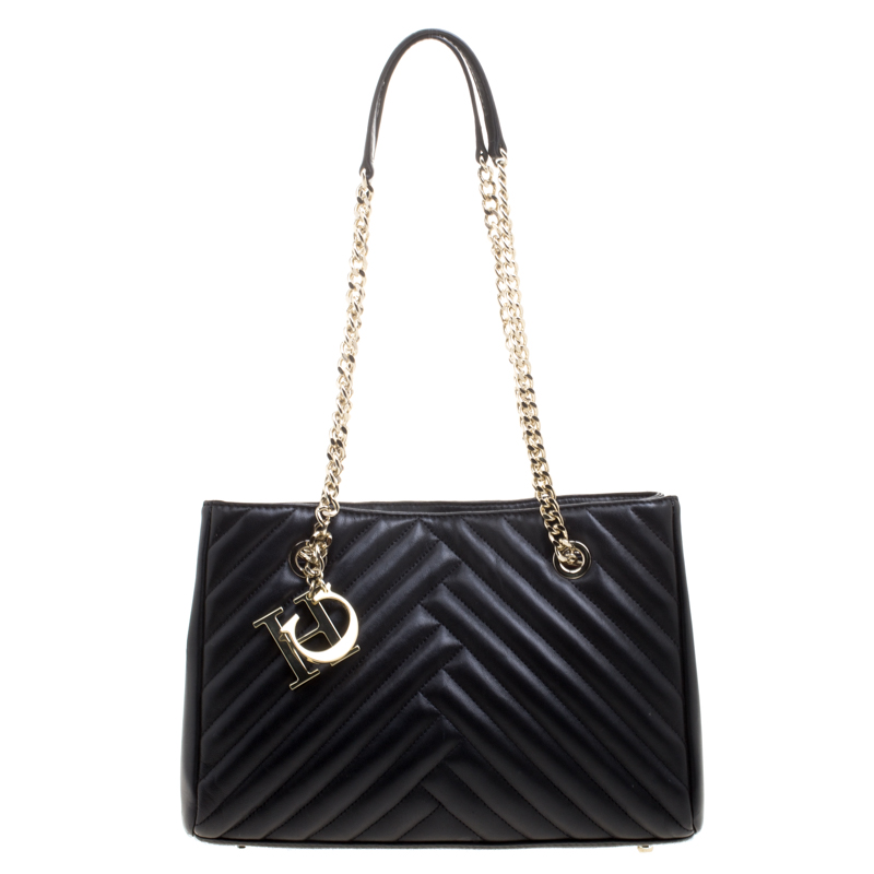 Pre Owned Carolina Herrera Black Quilted Leather Tote