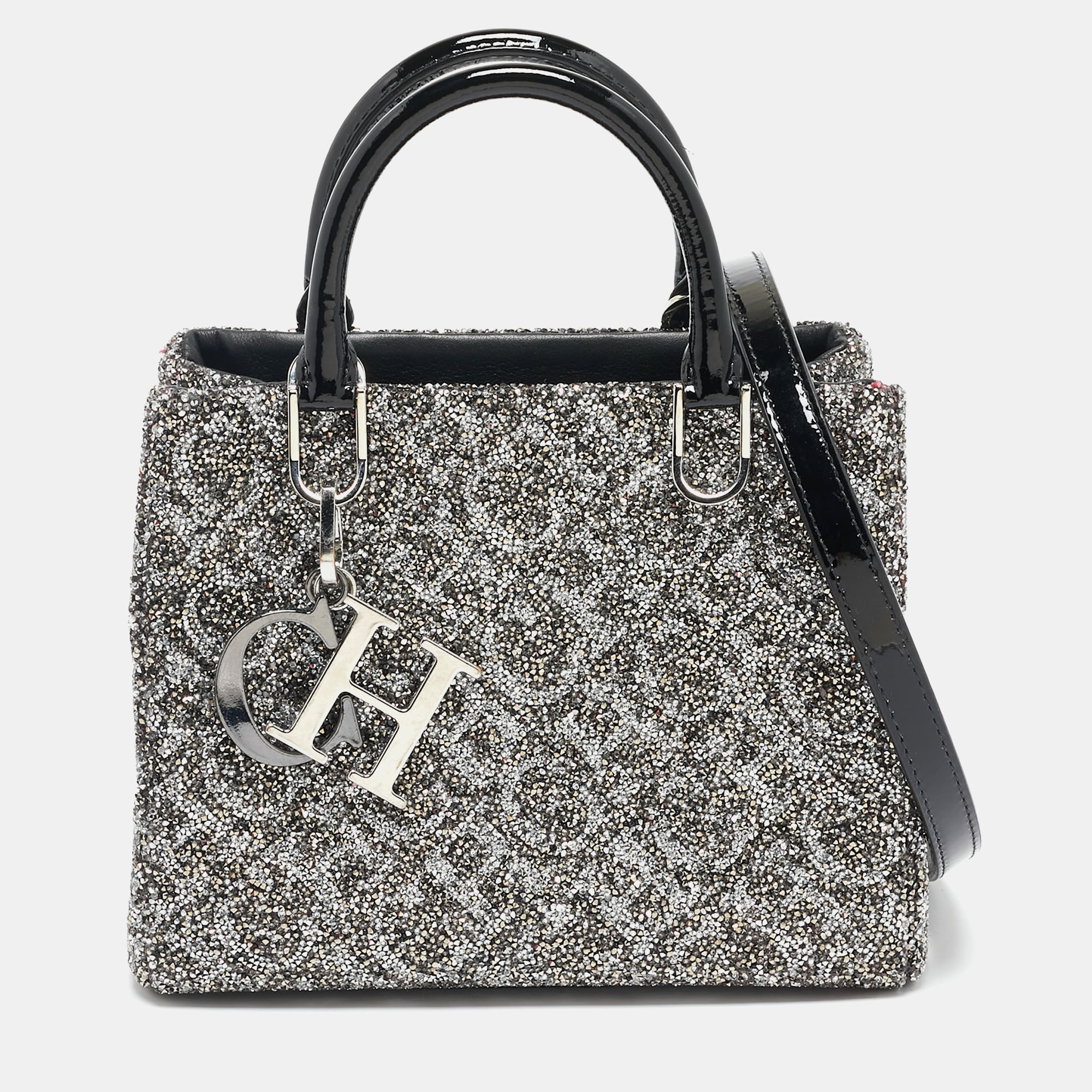 

Carolina Herrera Grey Glitter and Patent Leather Mini Duchess Tote