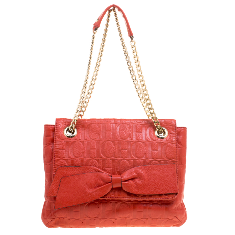 Carolina Herrera Red Monogram Leather Audrey Shoulder Bag Carolina ...