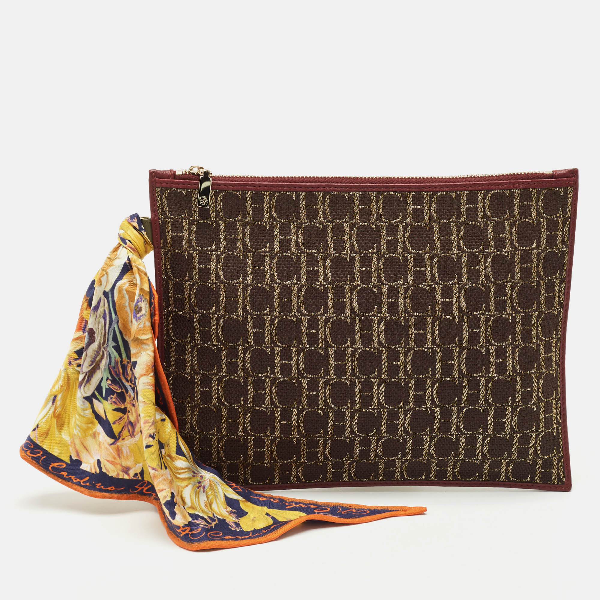 

Carolina Herrera Brown Monogram Canvas and Leather Scarf Flat Pouch