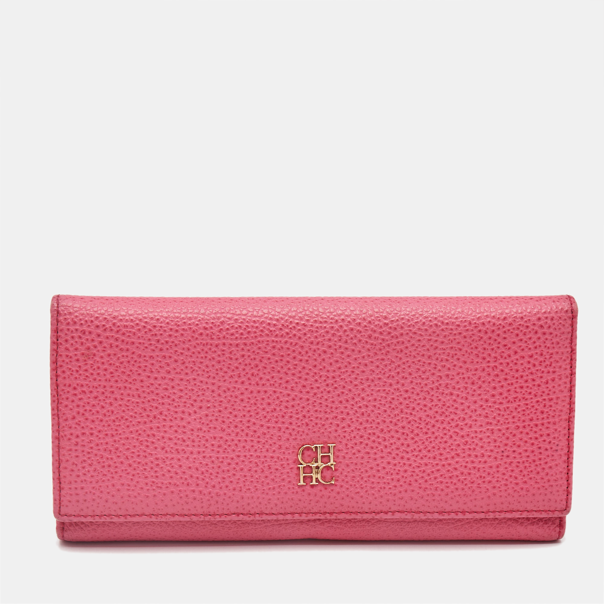 

Carolina Herrera Pink Leather Flap Trifold Continental Wallet