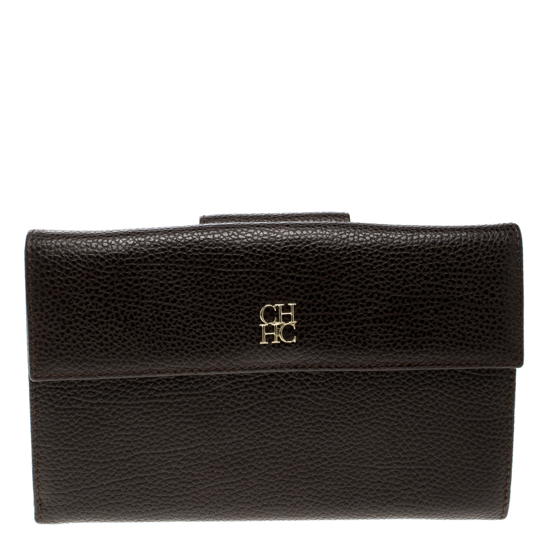 Pre Owned Carolina Herrera Dark Brown Leather Document Wallet