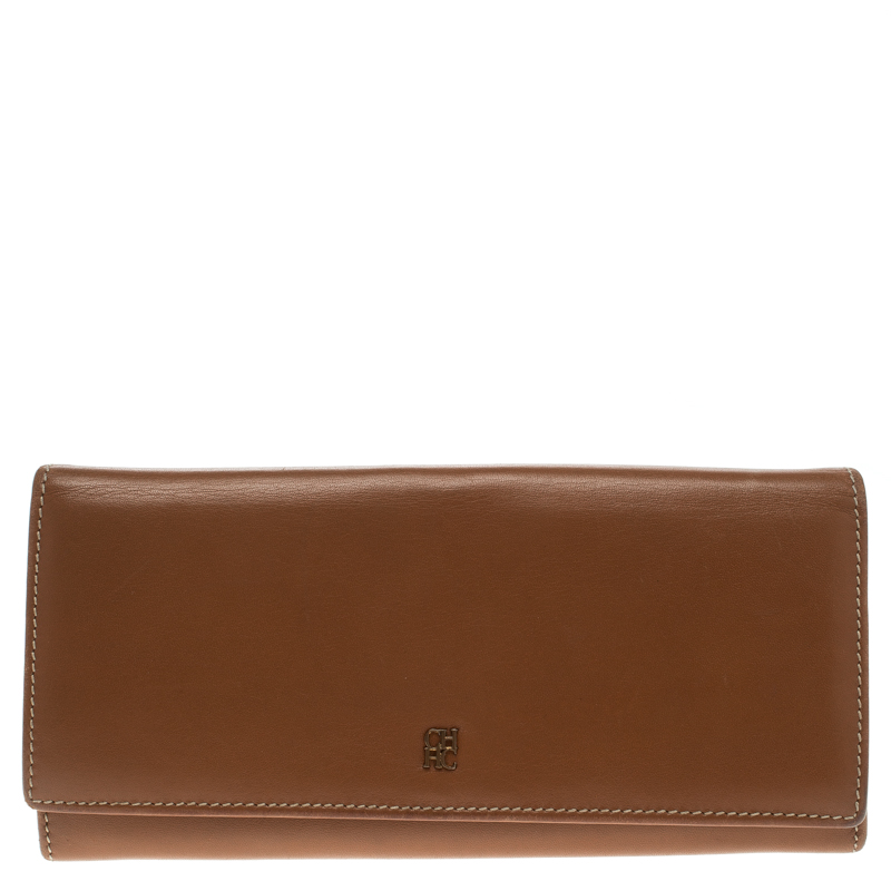 Pre Owned Carolina Herrera Brown Leather Continental Wallet