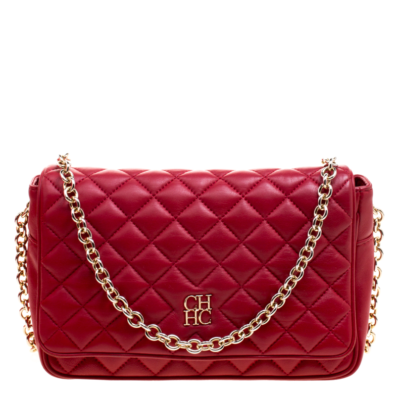 Carolina Herrera Red Quilted Leather Shoulder Bag Carolina Herrera ...