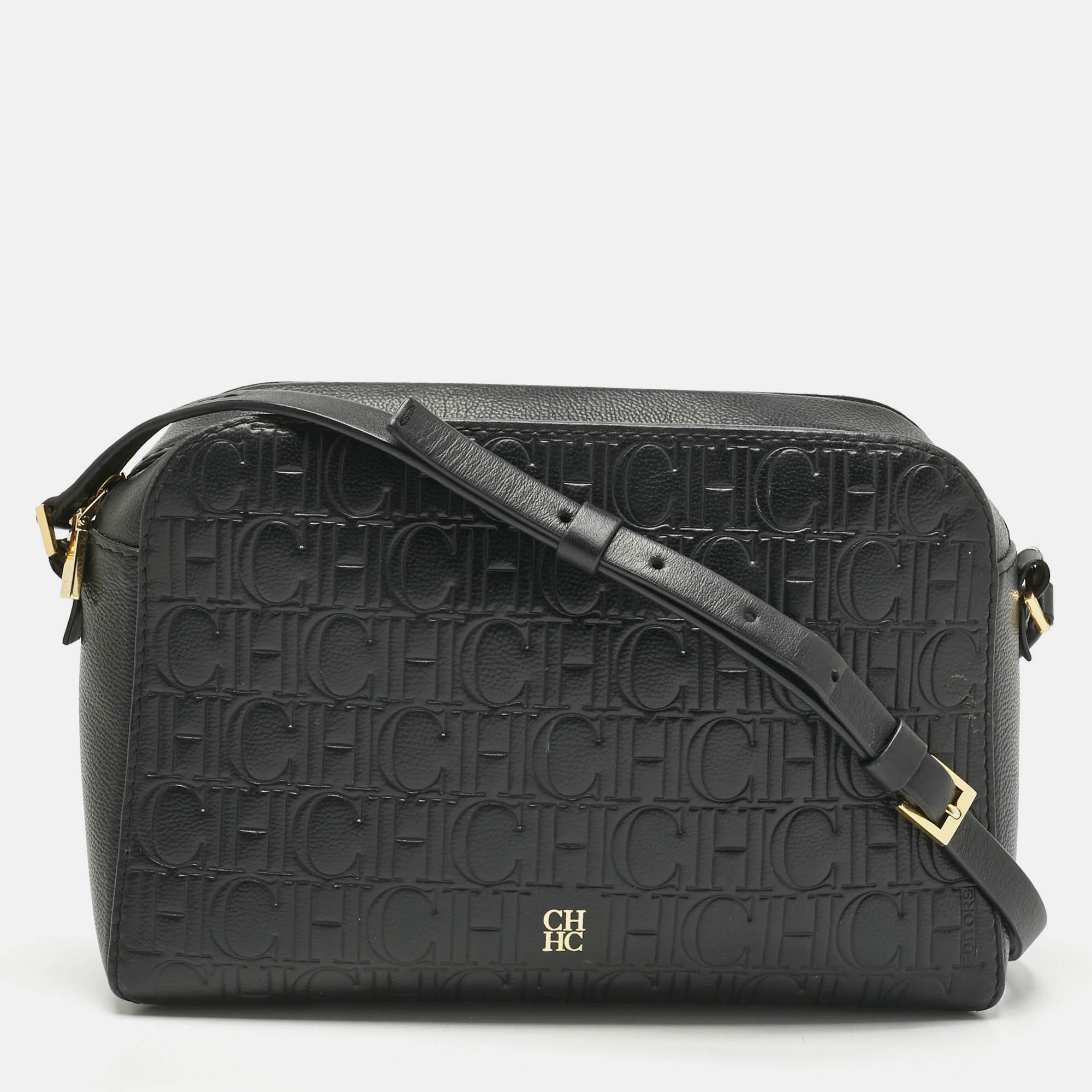 

Carolina Herrera Black Monogram Embossed Leather Camera Crossbody Bag