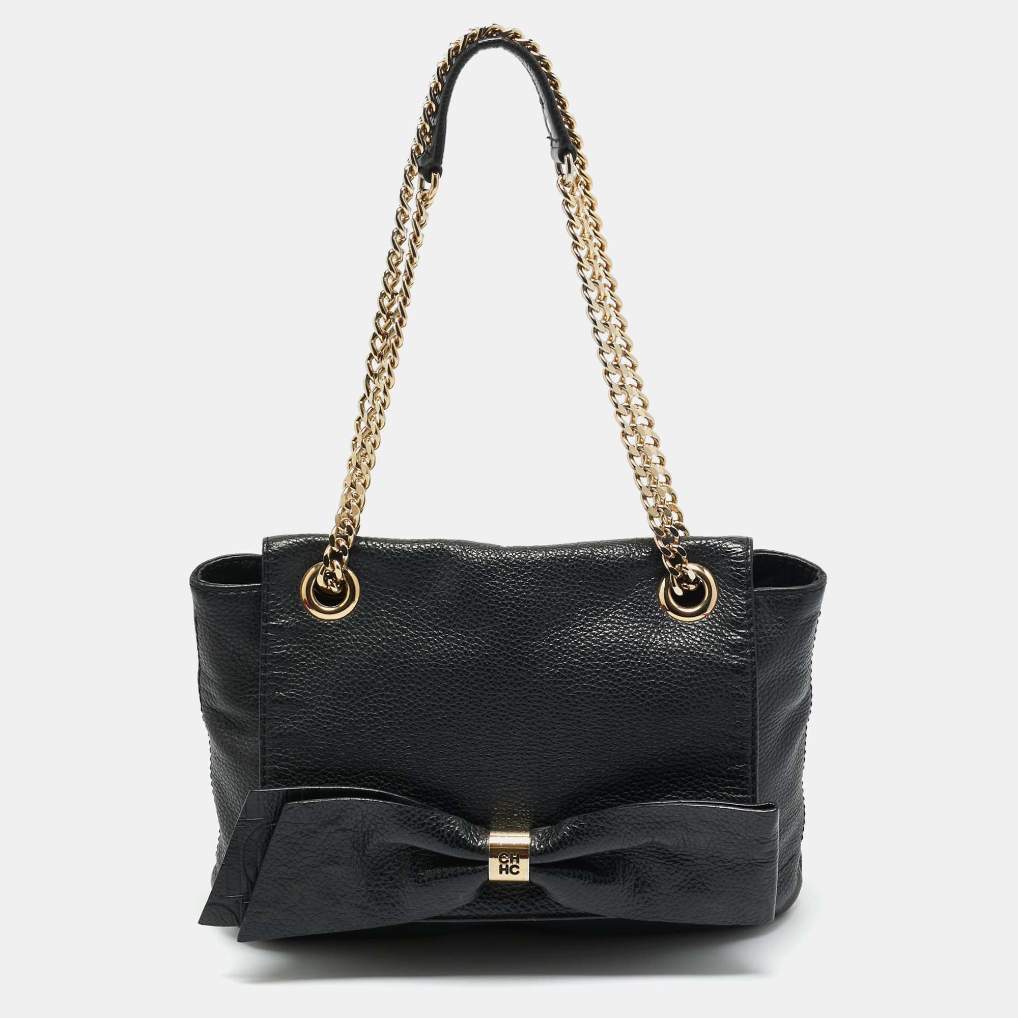 Pre-owned Carolina Herrera Black Monogram Embossed Leather Audrey Shoulder Bag