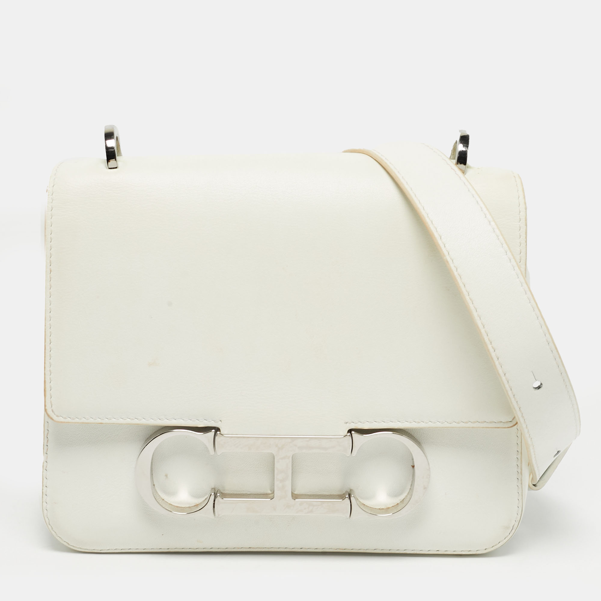 

Carolina Herrera White Leather Medium Initials Insignia Shoulder Bag