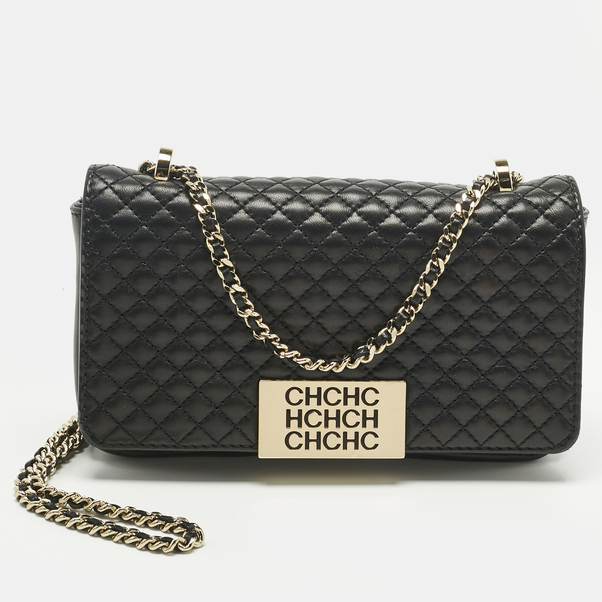 

Carolina Herrera Black Quilted Leather CHHC Flap Shoulder Bag