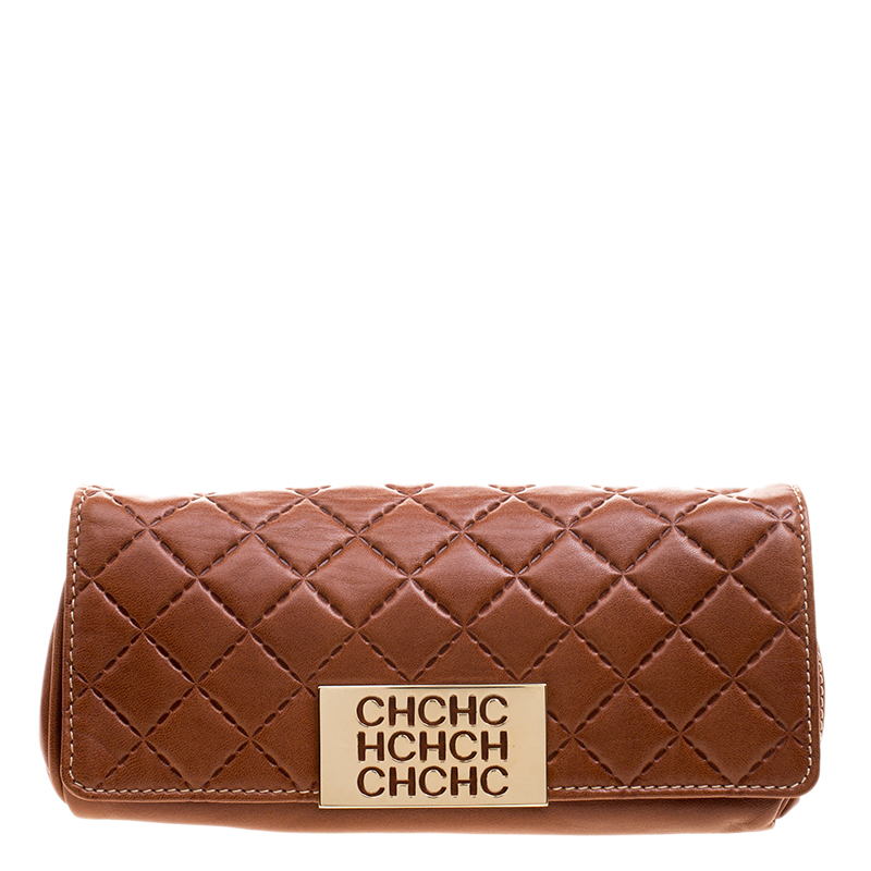 Pre Owned  Carolina Herrera Brown Quilted Leather Clutch