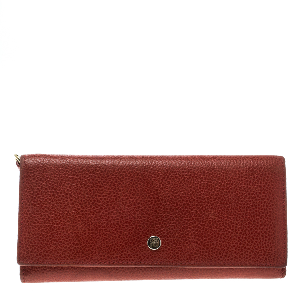 Pre Owned Carolina Herrera Red Leather Continental Wallet
