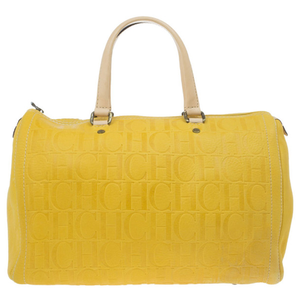 Carolina Herrera Yellow Monogram Leather Andy Boston Bag