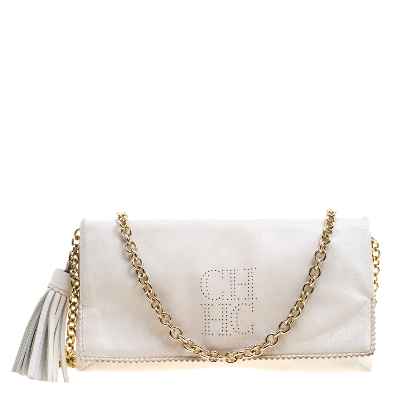 Pre Owned Carolina Herrera White Leather Chain Triana Shoulder bag