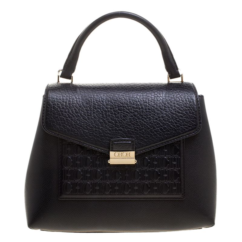 مملوكة مسبقًا حقيبة كارولينا هيريرا يد علوية جلد مونوغرامي سوداء