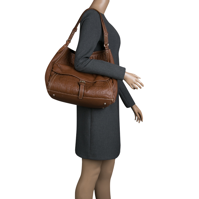 

Carolina Herrera Brown Monogram Leather Shoulder Bag