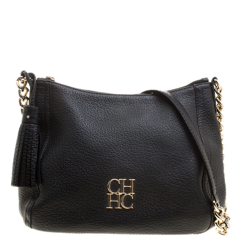 Carolina Herrera Black Leather Maria Shoulder Bag