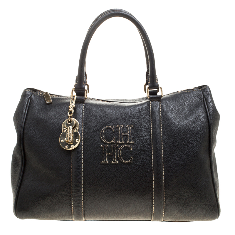 Pre Owned Carolina Herrera Black Leather Top Handle Bag